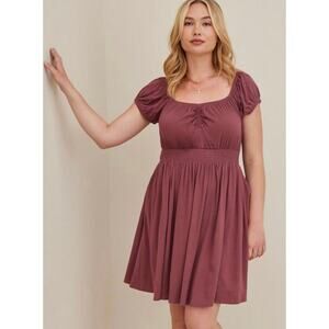 Torrid Mini Lenny Smocked Waist Dress in Wild Ginger Burgundy Plus Size 4